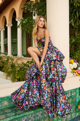 Ava Presley 42360 Bold Floral Long Strapless Sweetheart Slit Dress