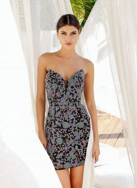 Primavera Couture 4237 Short Beaded Floral Homecoming Dress