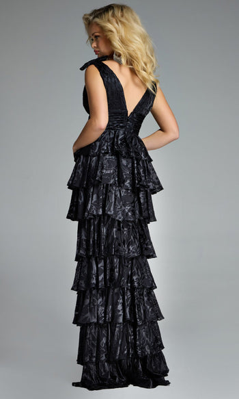 Jovani 42380 - Tiered Ruffle Deep V-Neck Evening Gown