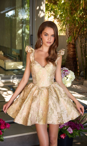 Ava Presley 42395 Sweetheart Jacquard A-Line Homecoming Dress with Ruffled Cap Sleeves