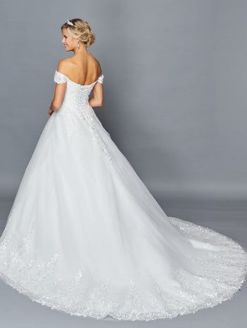 DeKlaire Bridal 424 Off The Shoulder Sweetheart Neckline Lace Tulle A-Line Chapel Train Wedding Dress Beaded Lace Applique.