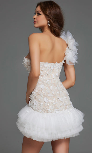 Jovani 42536 - Floral Applique Ruffled One Shoulder Dress