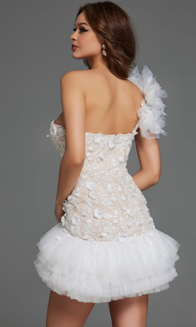 Floral Applique Ruffled One Shoulder Dress by Jovani