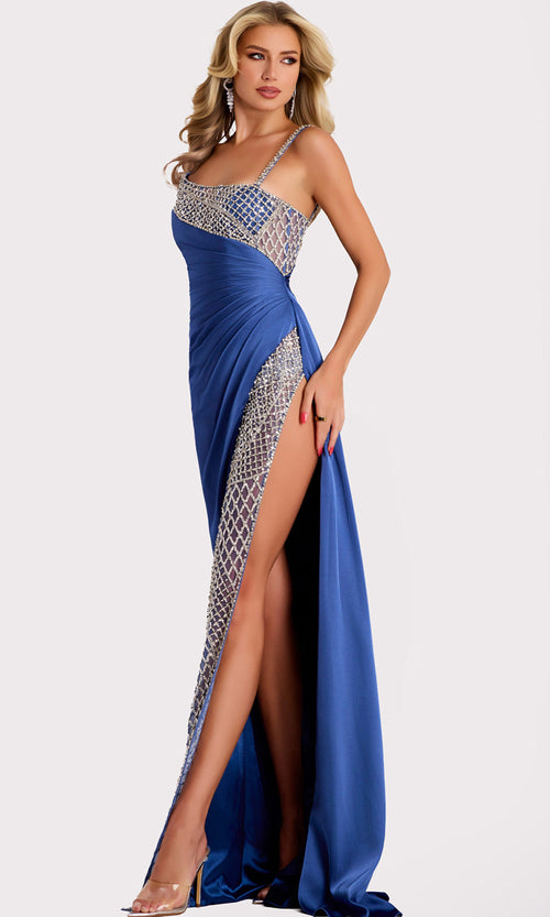 Jovani 42850 - One Shoulder Beaded Mesh Gown