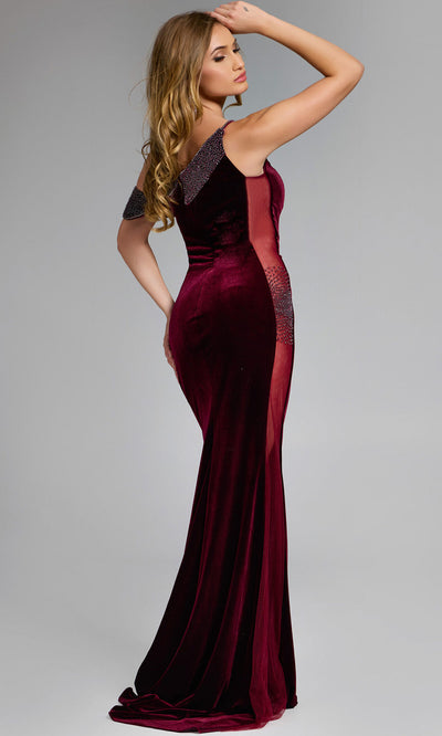 Velvet Beaded Asymmetric Gown by Jovani