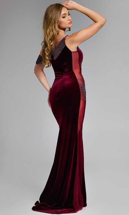 Velvet Beaded Asymmetric Gown by Jovani