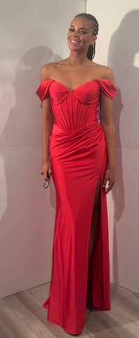 Off Shoulder Corset Evening Gown with Slit Floor-Length Formal Prom Dress by Jovani 43027