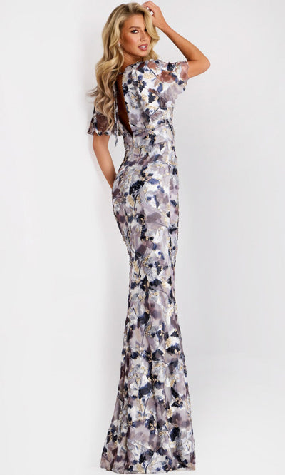 Printed Chiffon Flutter Sleeve Gown by Jovani