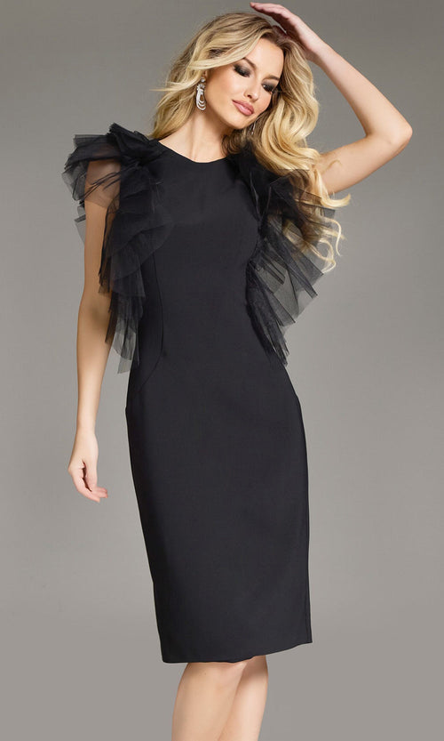 Jovani 43152 - Tulle Shoulder Ruffles Sheath Dress