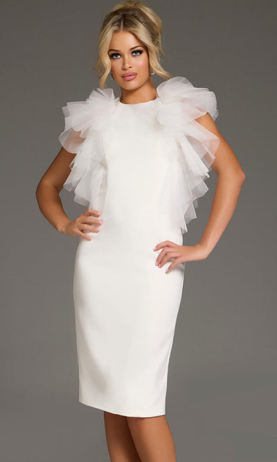 Jovani 43152 - Tulle Shoulder Ruffles Sheath Dress