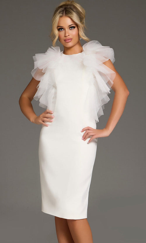 Jovani 43152 - Tulle Shoulder Ruffles Sheath Dress