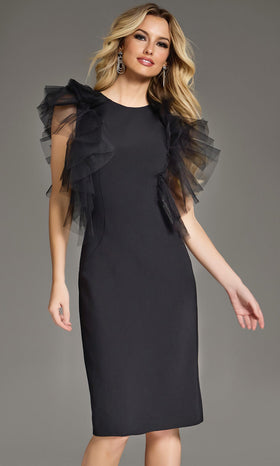 Jovani 43152 - Tulle Shoulder Ruffles Sheath Dress
