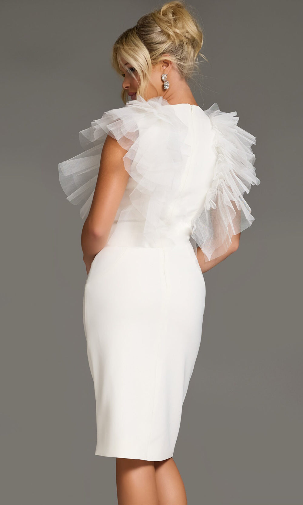 Jovani 43152 - Tulle Shoulder Ruffles Sheath Dress