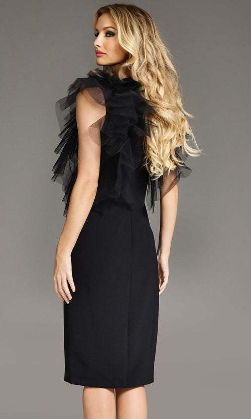 Jovani 43152 - Tulle Shoulder Ruffles Sheath Dress