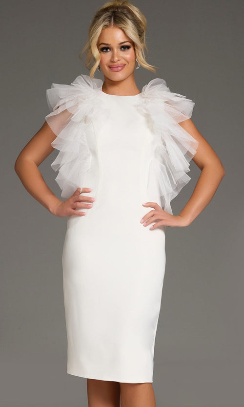 Jovani 43152 - Tulle Shoulder Ruffles Sheath Dress