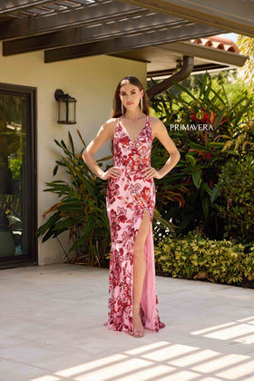Primavera Couture 4323 Floral Long Glitter Formal Sequin Prom Dress