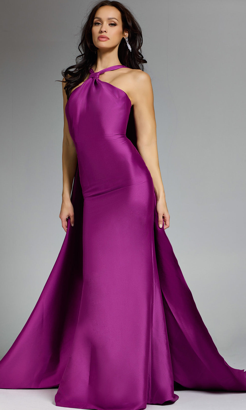 Jovani 43280 - Elegant Halter Evening Gown with Flowing Cape