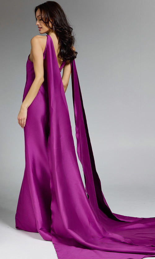 Jovani 43280 - Elegant Halter Evening Gown with Flowing Cape