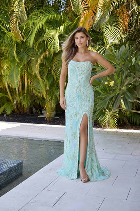 Primavera Couture 4331 Beaded Prom Slit Dress
