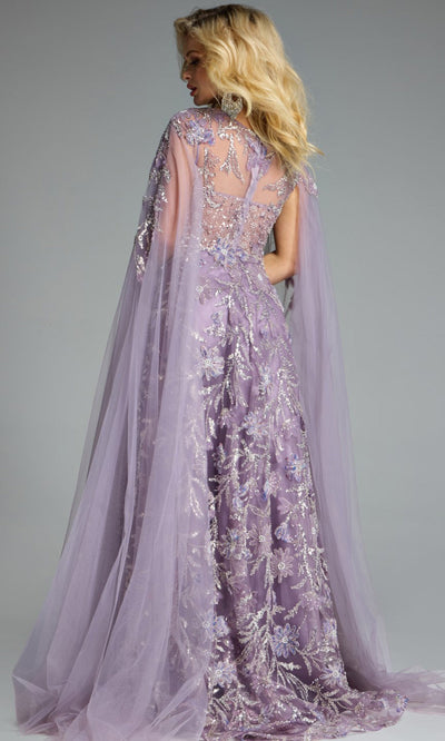 Jovani Floral Embroidered Sheer Cape Gown