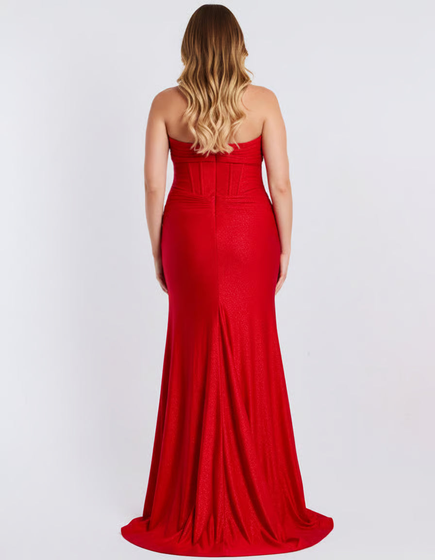 Vestido de fiesta Jovani, largo, sin tirantes, con aberturas y brillo, 43419