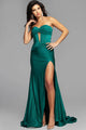 Vestido de fiesta Jovani, largo, sin tirantes, con aberturas y brillo, 43419