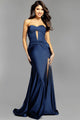 Vestido de fiesta Jovani, largo, sin tirantes, con aberturas y brillo, 43419