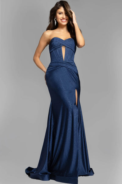 Vestido de fiesta Jovani, largo, sin tirantes, con aberturas y brillo, 43419