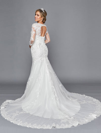 Deklaire Bridal 435 Long Length Sleeve A-Line Wedding Gown Beaded Lace