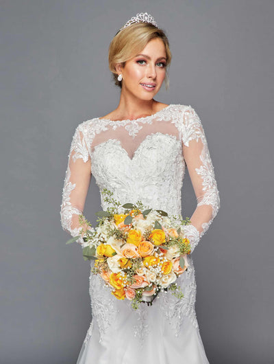 Deklaire Bridal 435 Long Length Sleeve A-Line Wedding Gown Beaded Lace