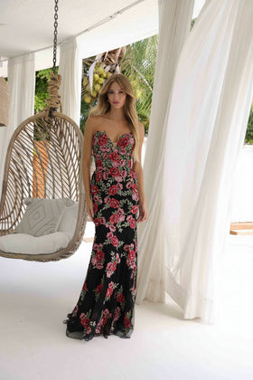 Primavera Couture 4354 Fitted Long Formal Prom Printed Dress