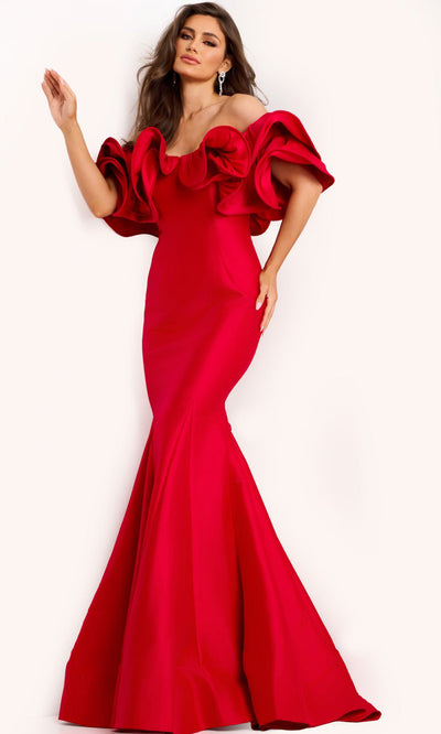 Dramatic 3D Ruffle Sleeve Mermaid Gown by Jovani