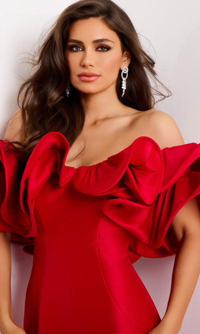 Dramatic 3D Ruffle Sleeve Mermaid Gown by Jovani