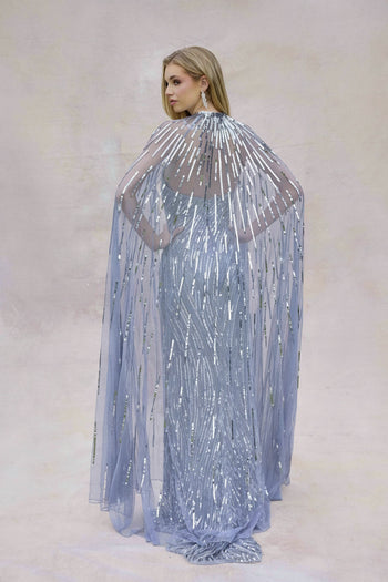 Primavera Couture 4376 Sequin Cape Prom Dress