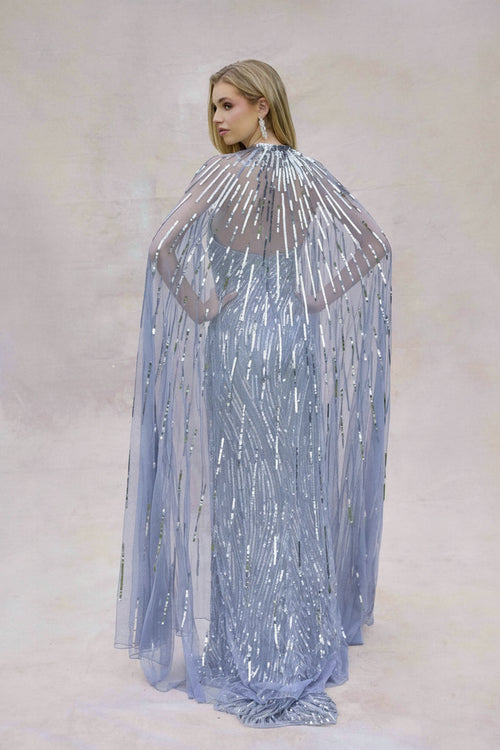 Primavera Couture 4376 Sequin Cape Prom Dress