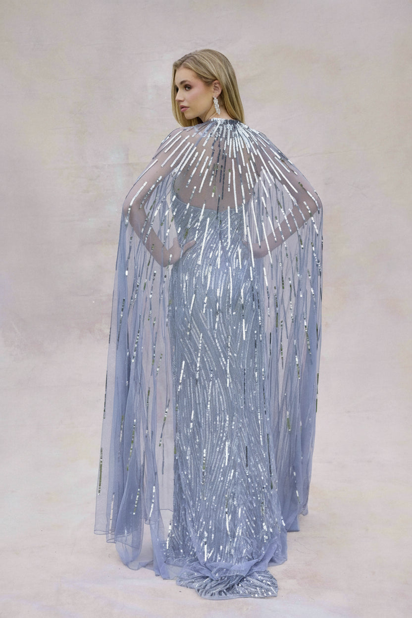 Primavera Couture 4376 Sequin Cape Prom Dress