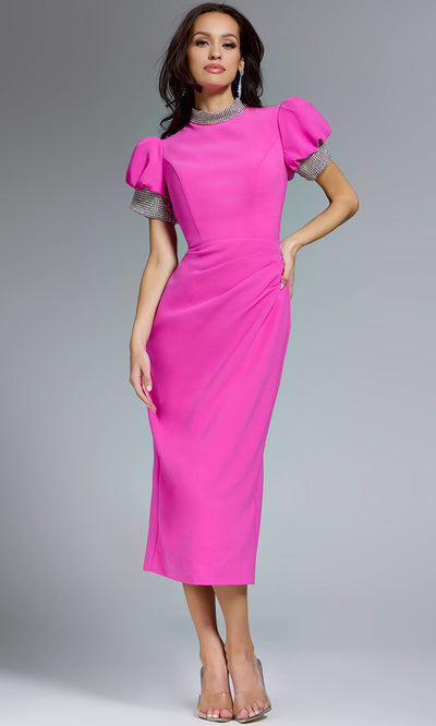 Rhinestone Puff Sleeve Midi Dress by Jovani