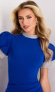 Rhinestone Puff Sleeve Midi Dress by Jovani