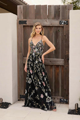 Primavera Couture 4378 Floral Sequin Long Formal Prom A-Line Dress