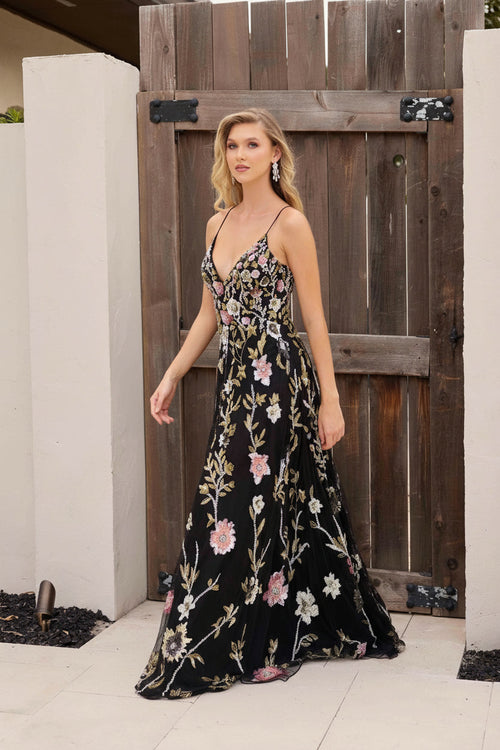 Primavera Couture 4378 Floral Sequin Long Formal Prom A-Line Dress