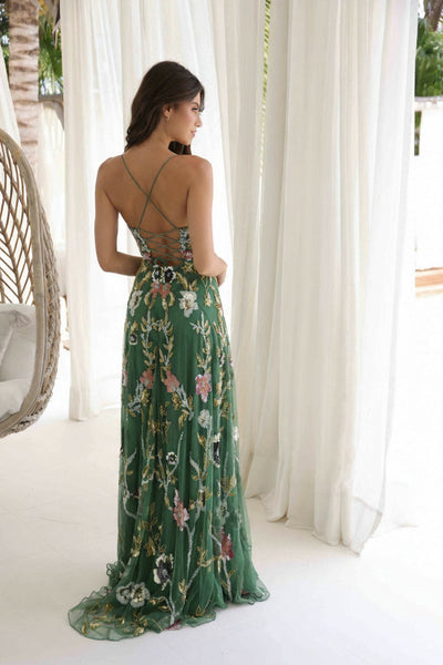 Primavera Couture 4378 Floral Sequin Long Formal Prom A-Line Dress