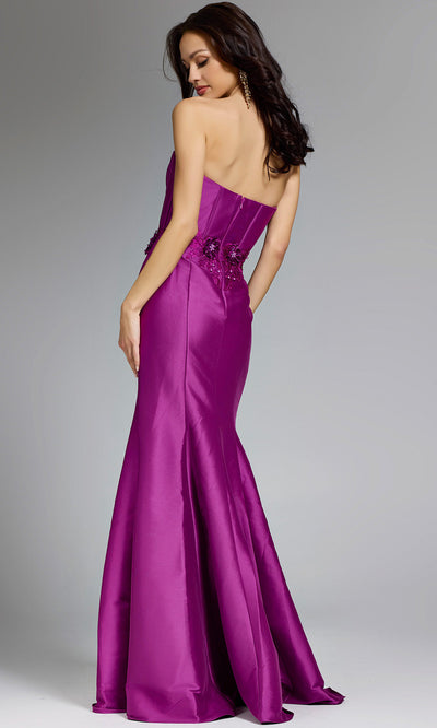 Strapless Floral Mermaid Gown in Berry