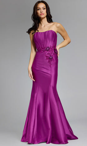 Strapless Floral Mermaid Gown in Berry Jovani 43817
