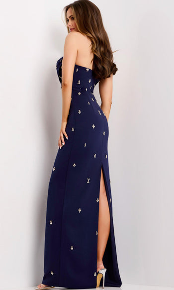 Jovani 43824 - Beaded Applique Strapless Column Gown
