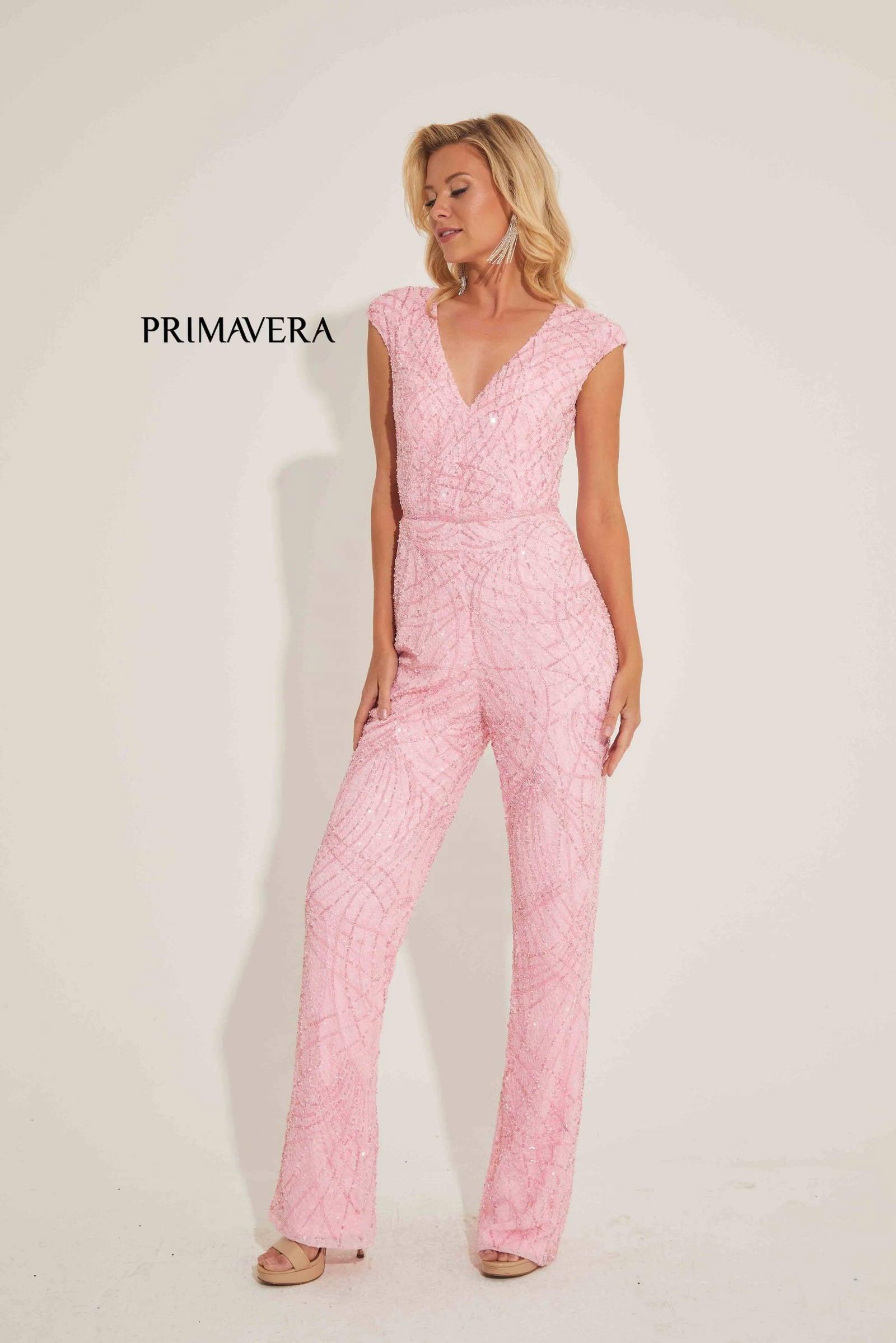 Jumpsuit Long Formal Beaded Jumpsuit Pink