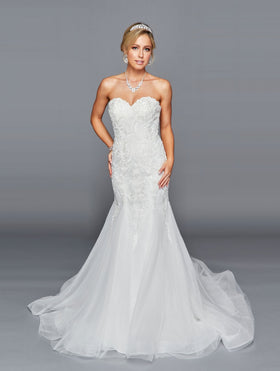 DeKlaire 440 Strapless Mermaid Wedding Dress | Lace Embroidered Sweep Train Bridal Gown