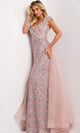 Jovani 44003 - Elegant Off Shoulder Beaded Gown with Sheer Overskirt