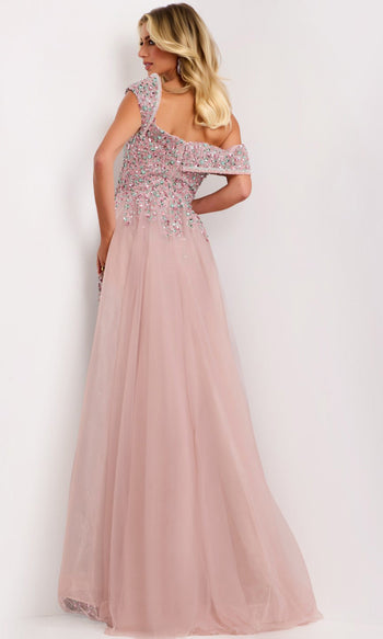 Jovani 44003 - Off Shoulder Beaded Gown with Sheer Overskirt
