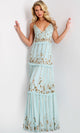 Floral Sequin Tiered Evening Gown by Jovani
