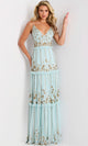 Floral Sequin Tiered Evening Gown by Jovani